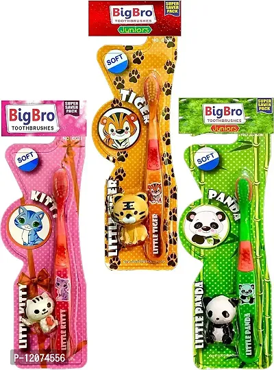 BigBro Kids Girls Boys Toothbrush Extra Soft Bristles Fancy with Tongue Cleaner+ Toy for Children -2+years(Combo of 3 Sets)-thumb0