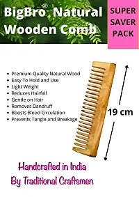 BigBro Natural Wooden 2pc Wide Teeth Fine Teeth for Women and Men | Organic Antibacterial Hair Dandruff Remover Styling Comb|Handcrafted (Pack of 2 Combs + 2 Velvet Hair Scrunchies)-thumb2