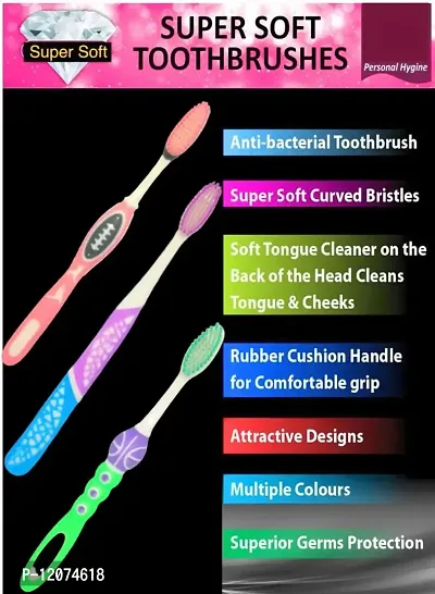 BigBro Toothbrush with Extra Soft Bristles with Toothbrush Case Cover (3pc) + Plastic Flexible Tongue Cleaner (3pc) + Dental Floss (10pc) for Adults Women and Men (Super Saver Utility Pack)-thumb3