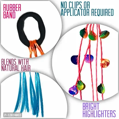 Quarya Rubber Band Hairbands with Artificial Hair Streaks Bright Colored Highlighter Synthetic Hair Extensions for Highlighting for Girls and Women (Pack of 6 )-thumb4