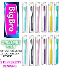 BigBro Toothbrush with Extra Soft Bristles with Toothbrush Covers for Adults Women and Men (Wholesale Economy pack of 12 Toothbrushes)-thumb1