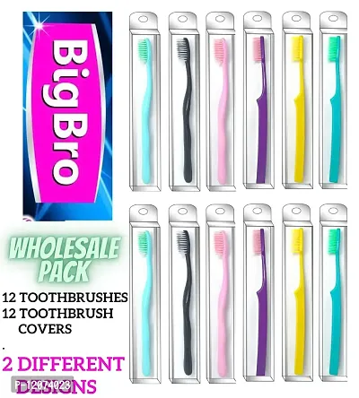 BigBro Toothbrush with Extra Soft Bristles with Toothbrush Covers for Adults Women and Men (Wholesale Economy pack of 12 Toothbrushes)-thumb2