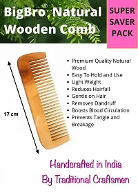 BigBro Natural Wooden Comb 2 pc Wide Teeth for Women and Men | Organic Antibacterial Hair Dandruff Remover Styling Comb| Handcrafted (Super Saver Pack of 2 Combs + 2 Velvet Hair Scrunchies)-thumb3