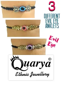 Quarya Black Anklet Evil Eye Thread Knot Kala Dhaga Nazariya Payal with Beads and Oxidised Charms Adjustable Chain for Girls and Women (Pack of 3 Different Anklets)-thumb1