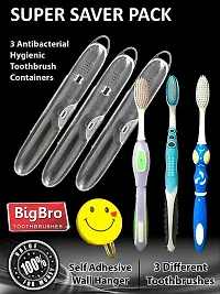 BigBro Toothbrush Soft Bristle with Case Cover and Self Adhesive Wall Hanger Multicolor (Super Combo Saver) (Set of 3)-thumb1