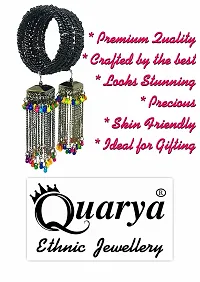 Quarya Black Beads Bangle Bracelet Kadda with Jhumki Latkan Tassels Charms Adjustable Chuddi With Traditional Matching Earrings Jhumka Trend for Girls and Women(Combo Pack)-thumb2