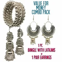 Quarya Bangle Oxidised Bracelet Kadda with Jhumki Latkan Tassels Charms Hangings Adjustable Churi with Earings for Women and Girls (Combo Gift Pack)-thumb1