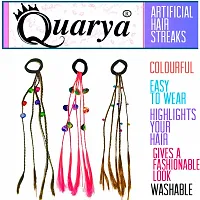 Quarya Rubber Band Hairbands with Artificial Hair Streaks Bright Coloured Highlighter Synthetic Hair Extensions for Highlighting with Beads Hair Accessories for Girls and Women (Pack of 3)-thumb2