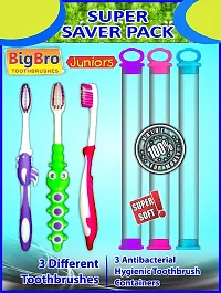 BigBro Kids Toothbrush Extra Soft Bristle with Cover Cartoon Shape Designer Fancy Super Saver Combo for Children For Boys and Girls (Ages 2+) (Set of 3) Multicolor-thumb1