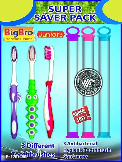 BigBro Kids Toothbrush Extra Soft Bristle with Cover Cartoon Shape Designer Fancy Super Saver Combo for Children For Boys and Girls (Ages 2+) (Set of 3) Multicolor-thumb2