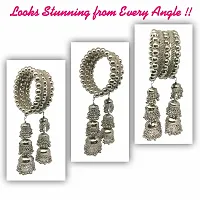 Quarya Bangle Oxidised Bracelet Kadda with Jhumki Latkan Tassels Charms Hangings Adjustable Churi with Earings for Women and Girls (Combo Gift Pack)-thumb3