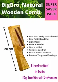 BigBro Natural Wooden Comb Fine Teeth with Handle for Women and Men | Organic Antibacterial Dandruff Remover Styling Comb| Handcrafted (Pack of 1 Comb + 2 Velvet Hair Scrunchies)-thumb2