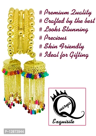 Quarya Oxidised Golden Bangle Bracelet Kadda with Jhumki Latkan Tassels Charms Adjustable Churri Stylish Latest Fashion Trend for Girls and Women (1 pc. Gift Wrapped Box)-thumb2