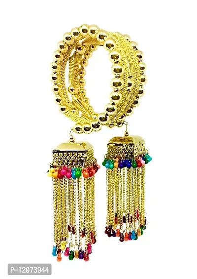 Quarya Oxidised Golden Bangle Bracelet Kadda with Jhumki Latkan Tassels Charms Adjustable Churri Stylish Latest Fashion Trend for Girls and Women (1 pc. Gift Wrapped Box)-thumb0