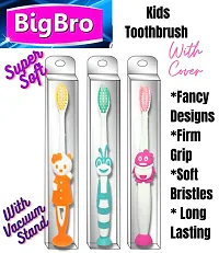 BigBro Kids Toothbrush Extra Soft Bristles with Vacuum Stands with Toothbrush Cover Cartoon Shape Age 2+(Combo pack of 3 Toothbrushes plus 1 Game)-thumb2
