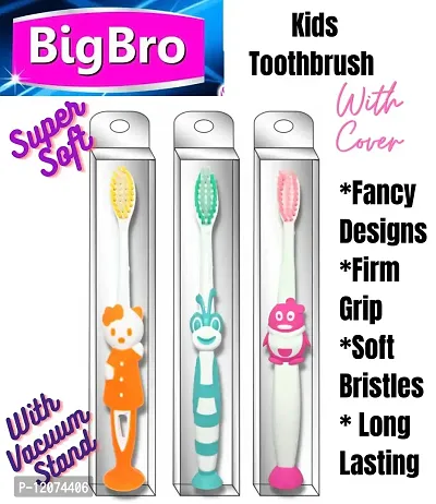 BigBro Kids Toothbrush Extra Soft Bristles with Vacuum Stands with Toothbrush Cover Cartoon Shape Age 2+(Combo pack of 3 Toothbrushes plus 1 Game)-thumb3