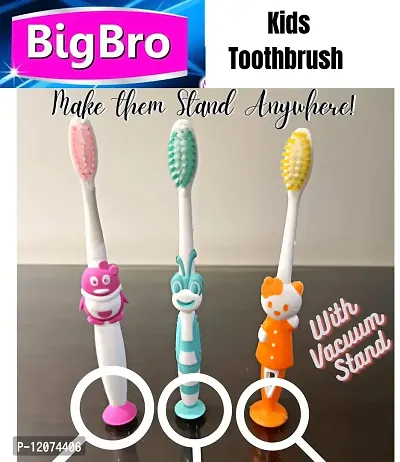 BigBro Kids Toothbrush Extra Soft Bristles with Vacuum Stands with Toothbrush Cover Cartoon Shape Age 2+(Combo pack of 3 Toothbrushes plus 1 Game)-thumb4