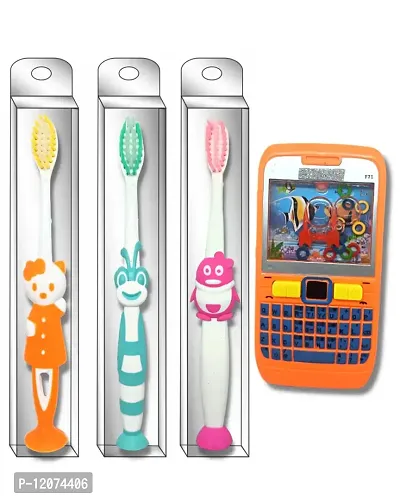 BigBro Kids Toothbrush Extra Soft Bristles with Vacuum Stands with Toothbrush Cover Cartoon Shape Age 2+(Combo pack of 3 Toothbrushes plus 1 Game)