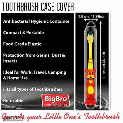 BigBro Kids Toothbrush Extra Soft Bristles with Toothbrush Case Cover Cartoon Shape Age 2+ SUPER SAVER PACK of 3 plus 3 kids Plastic Tongue Cleaners-thumb5