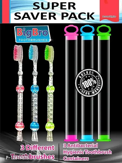 BigBro Toothbrush Soft Bristle Crystal with Cover for Men and Women (Set of 3)-thumb2