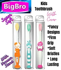 BigBro Baby Kids Boy Girl Toothbrush Extra Soft Bristles with Vacuum Stands with Toothbrush Cover Cartoon Shape Age 2+(Combo pack of 3 Toothbrushes plus 1 Game)-thumb2