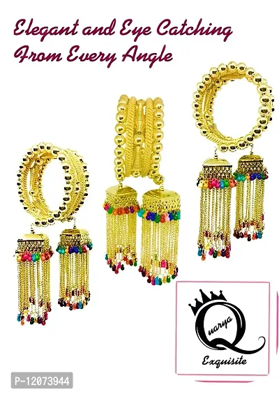 Quarya Oxidised Golden Bangle Bracelet Kadda with Jhumki Latkan Tassels Charms Adjustable Churri Stylish Latest Fashion Trend for Girls and Women (1 pc. Gift Wrapped Box)-thumb3