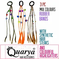 Quarya Rubber Band Hairbands with Artificial Hair Streaks Bright Coloured Highlighter Synthetic Hair Extensions for Highlighting with Beads Hair Accessories for Girls and Women (Pack of 3)-thumb1