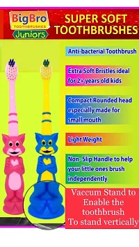 BigBro Kids Toothbrush Extra Soft Bristles with Toothbrush Case Cover Cartoon Shape Age 2+ SUPER SAVER PACK of 3 plus 3 kids Plastic Tongue Cleaners-thumb2