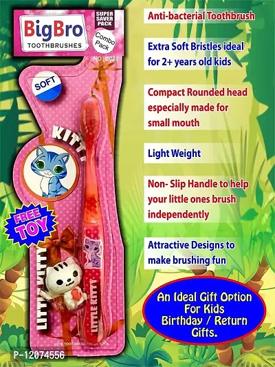 BigBro Kids Girls Boys Toothbrush Extra Soft Bristles Fancy with Tongue Cleaner+ Toy for Children -2+years(Combo of 3 Sets)-thumb4