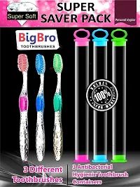 BigBro Toothbrush Soft Bristle Transparent with Cover (Super Saver Pack of 3)-thumb1