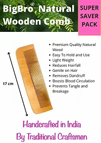 BigBro Natural Wooden 2pc Wide Teeth for Women and Men | Organic Antibacterial Hair Dandruff Remover Styling Comb| Handcrafted (Super Saver Pack of 2 Combs + 2 Velvet Hair Scrunchies)-thumb2