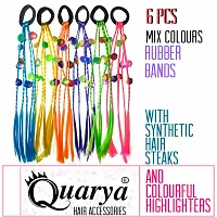 Quarya Rubber Band Hairbands with Artificial Hair Streaks Bright Colored Highlighter Synthetic Hair Extensions for Highlighting for Girls and Women (Pack of 6 )-thumb1