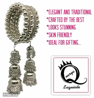 Quarya Bangle Oxidised Bracelet Kadda with Jhumki Latkan Tassels Charms Hangings Adjustable Churi with Earings for Women and Girls (Combo Gift Pack)-thumb3