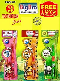 BigBro Kids Girls Boys Toothbrush Extra Soft Bristles Fancy with Tongue Cleaner+ Toy for Children -2+years(Combo of 3 Sets)-thumb1