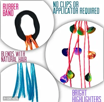 Quarya Rubber Band Hairbands with Artificial Hair Streaks Bright Coloured Highlighter Synthetic Hair Extensions for Highlighting with Beads Hair Accessories for Girls and Women (Pack of 3)-thumb4