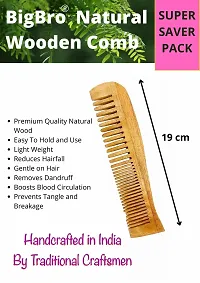 BigBro Natural Wooden 2pc Wide Teeth for Women and Men | Organic Antibacterial Hair Dandruff Remover Styling Comb| Handcrafted (Super Saver Pack of 2 Combs + 2 Velvet Hair Scrunchies)-thumb3