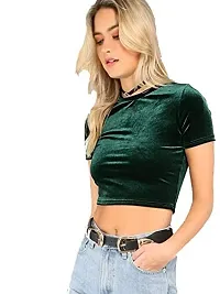 PRITHS Women's Velvet Half Sleeve Crop Top (Medium)-thumb2