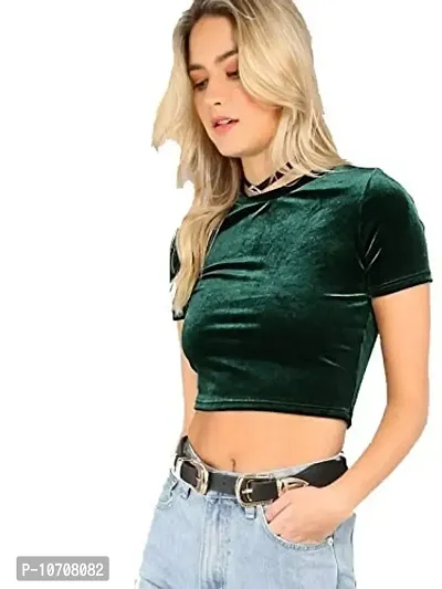 PRITHS Women's Velvet Half Sleeve Crop Top (Medium)-thumb3