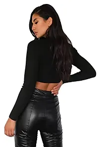 PRITHS Blue Rib high Neck Full Sleeve Crop Top (S)-thumb1