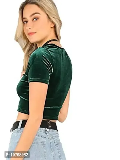 PRITHS Women's Velvet Half Sleeve Crop Top (Medium)-thumb2