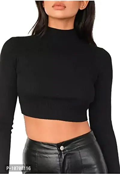 PRITHS Women's Slim Fit Crop Top (PRITHS-67_Black_S)-thumb4