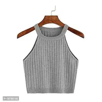 PRITHS Gray holterneck Crop top-thumb0