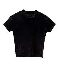 PRITHS Women's Velvet Half Sleeve T-Shirt (Black) (Small)-thumb3
