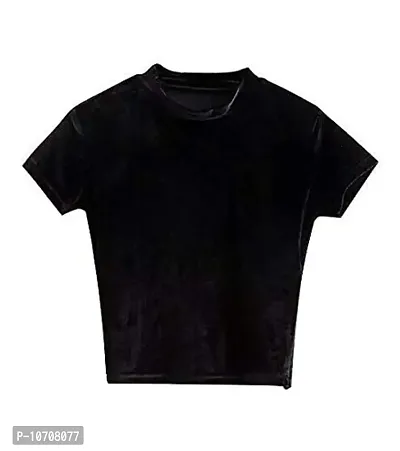 PRITHS Women's Velvet Half Sleeve T-Shirt (Black) (Small)-thumb4