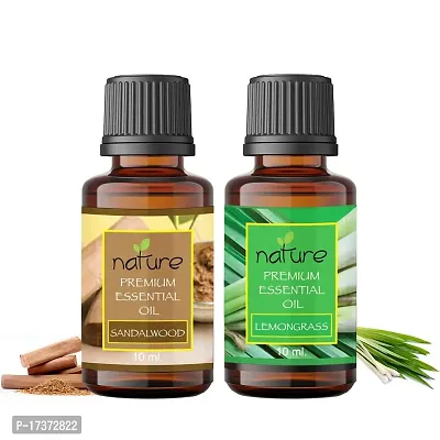 Nature Sandalwood Lemongrass Essential Oil Set Organic Pure for Sandalwood Essential Oil for Diffuser  Aromatherapy Lemongrass Oil - (10 ML Each)