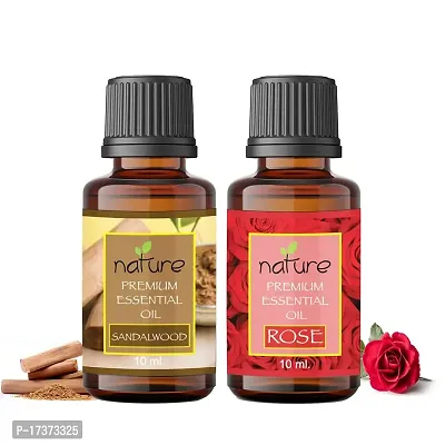 Nature Sandalwood Rose Essential Oil Set Organic Pure for Sandalwood Essential Oil for Diffuser  Aromatherapy Rose Oil - (10 ML Each)