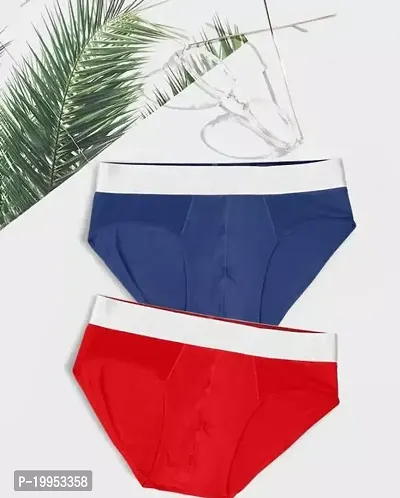 Stylish Blue And Red Cotton Blend Briefs For Men 2