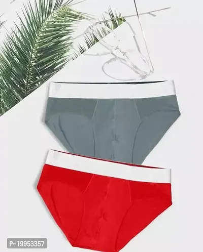 Stylish Grey And Red Cotton Blend Briefs For Men 2