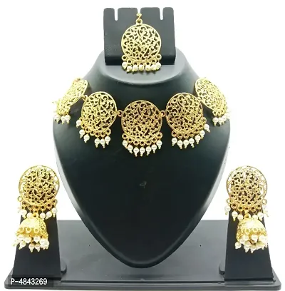 Trendy Alloy Choker with Earring and Mangtika for Women