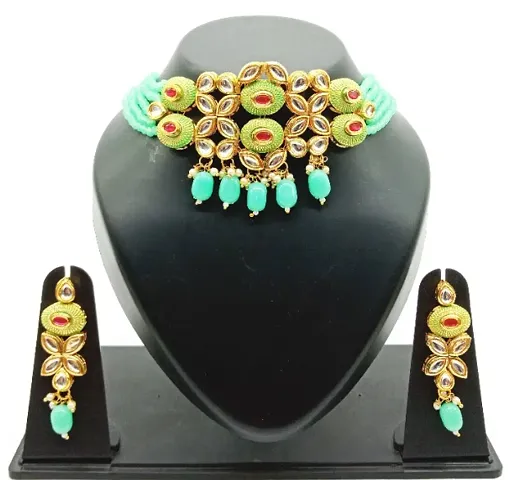 Trendy Designer Alloy Kundan Choker Necklace Set
